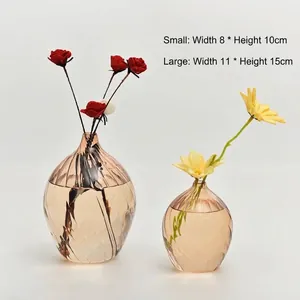 Minimalist champagne ribbed glass vase set for elegant tabletop home floral decor