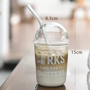Vaso de vidrio en forma de U con tapa de cúpula y pajita para café, de 8,5x15 cm