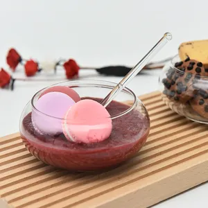 Ins style handmade clear glass dessert bowl with macarons for ice cream and salads