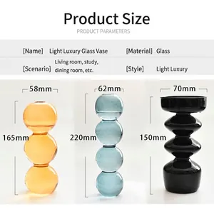 Modern colored bubble glass vases with height and width dimensions shown