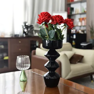 Vaso moderno in vetro nero a bolle con design geometrico a strati decorativo casa