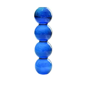Elegant blue bubble glass vase with a stacked sphere design for home decor