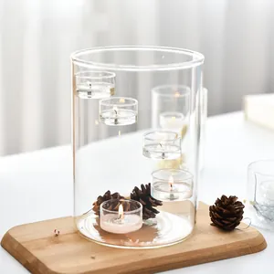 European Large Glass Candle Holder Rotary Geometric Floating Tea Light Lantern For Wedding Candlelight Dinner Home Decor