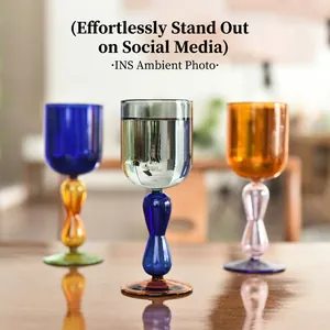 Creative Contrast Colored Glass Wine Goblet Hand Blown Heat Resistant Cocktail Champagne Glass For Party Wedding Gift