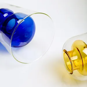 Nordic creative double-layer colored glass vase for tabletop decoration and hydroponics