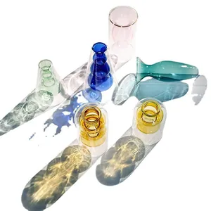 Creative Nordic double-layered colored glass vases with artistic light refraction shadows