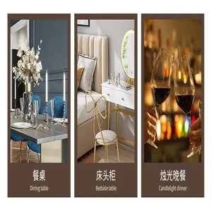Lifestyle scenes showing retro glass candlesticks on dining and bedside tables