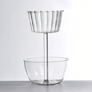 Elegante supporto decorativo a due piani in vetro trasparente per frutta o candele