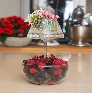 Candeliere in Vetro Borosilicato Europeo Piatto Frutta a Doppio Strato Ornamento da Tavolo Creativo per Matrimonio Casa