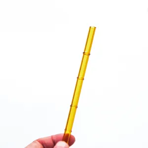 Eco-friendly amber bamboo-shaped heat-resistant borosilicate glass drinking straw