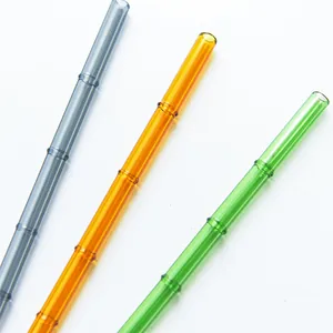 Colorful heat-resistant borosilicate glass drinking straws with bamboo node design