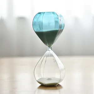 Nordic minimalist blue and clear glass hourglass sand timer for home and office decor
