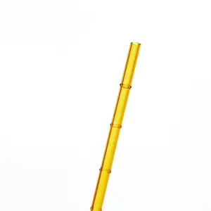 Elegant amber bamboo-shaped heat-resistant borosilicate glass drinking straw for juice
