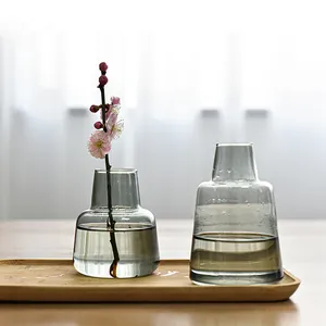 Nordic smoky gray glass vase with minimalist design for hydroponic plants decor