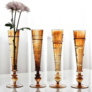Nordic Amber Glass Vase Retro Ins Style Transparent Aromatherapy Bottle Creative Hydroponic Ornament For Home Living Room