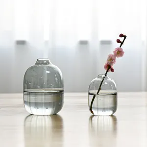 Nordic minimalist light luxury smoke grey glass vase for desktop hydroponic plants