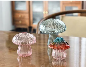 Detail view of colorful ribbed mushroom glass vases for home decor and aromatherapy