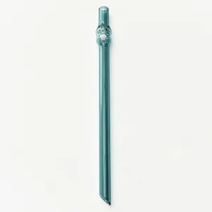 Reusable turquoise glass straw with cute animal head design and pointed tip