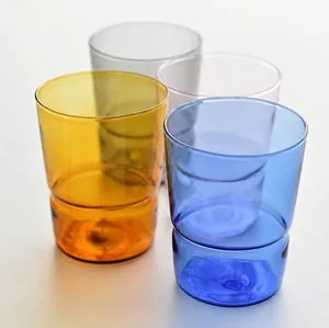 Modern Heat Resistant Borosilicate Glass Cup Colorful Stackable Milk Coffee Water Mug For Home Office Ribbed Glass Cup
