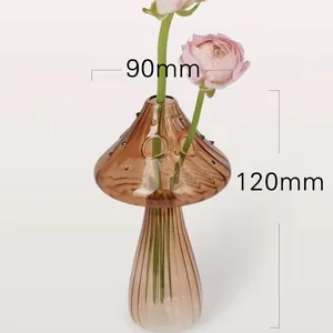 Detailed view of brown glass mushroom vase with 120mm height and 90mm width
