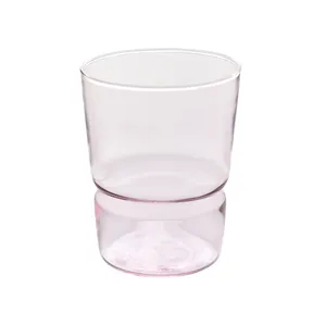 Minimalist pale pink stackable heat resistant glass cup for coffee tea and cold drinks