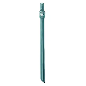 Reusable teal glass straw with cute leopard cat animal head design