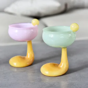 Copa de Cóctel de Vidrio Resistente al Calor de Estilo Ins Creativo Copa de Postre de Champán de Vidrio Artístico Soplado a Mano Tazón de Pudín de Batido Para Fiesta en Casa