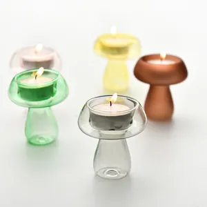 Portacandele creativi in vetro a forma di fungo per decorazioni da tavola colorate