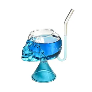 Copa de cóctel de vampiro única con forma de calavera y pajita de vidrio integrada