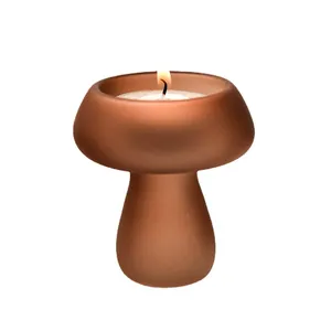 Portacandele creativo a forma di fungo in vetro smerigliato marrone per decoro casa