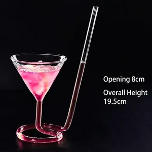 Creative conical vampire cocktail glass featuring a built-in straw and spiral base design