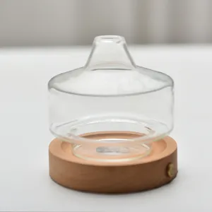 Minimalistische glazen vaas nachtlampje met houten voet, USB oplaadbaar voor slaapkamer