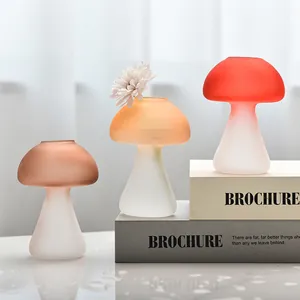 Detailed macro shot of creative frosted mushroom glass vases with warm gradient colors