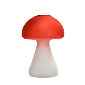 Elegant red mushroom shaped frosted glass vase for creative home decor and hydroponics