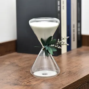 Nordic style glass sand hourglass timer ornament with elegant dried flower decoration