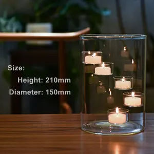Elegant large clear glass cylinder candle holder with multi-tier internal supports for home decor