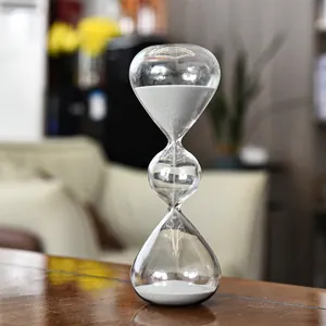 Reloj de arena decorativo nórdico de tres capas en vidrio con arena gris para decoración