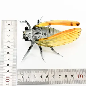 Elegant glass cicada insect figurine home decor ornament with translucent amber wings