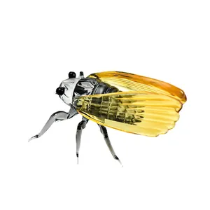 Handcrafted glass cicada figurine home decor ornament with amber wings and clear body