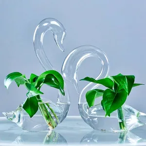 Elegant Swan Shaped Clear Glass Vase High Borosilicate Hand Blown Hydroponic Plant Container For Home Wedding Decor Gift