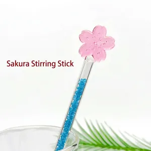 Varilla Agitadora de Vidrio de Flor de Cerezo Resistente al Calor de Vidrio de Borosilicato Con Strass Para Café Cóctel Mezcla Regalo