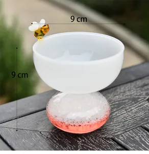 Side view of creative bubble glass dessert bowl with bee ornament and 9cm dimensions.