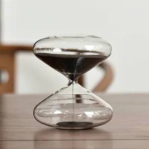 Minuteur de sablier en verre créatif soucoupe volante avec sable noir 30 minutes