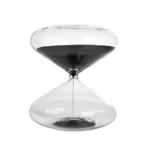 Sablier moderne en verre en forme d'OVNI avec sable noir pour déco