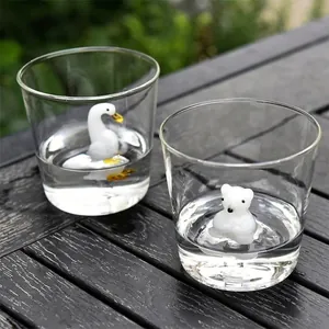 3D Cartoon Animal Borosilicate Glass Water Cup Creative Handmade Heat Resistant Single Layer Juice Milk Glass Cup For Home Office