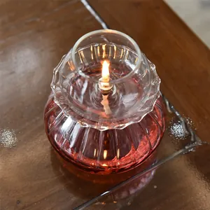 Vintage handmade clear glass oil lamp and candle holder for elegant home desktop decor