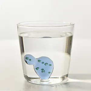 Minimalist creative 3D cartoon cactus glass water cup for home juice and cold drinks