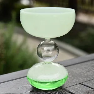 Ins style mint green glass dessert cup with a unique triple bubble base design.
