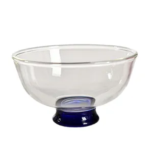 Bol à dessert élégant en verre fait main avec base bleu foncé pour glaces et salades