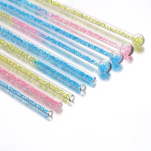 Agitateur en Verre Borosilicaté à Tête Ronde Avec Incrustation de Strass Tige de Mélange Faite à la Main pour Café Jus Thé